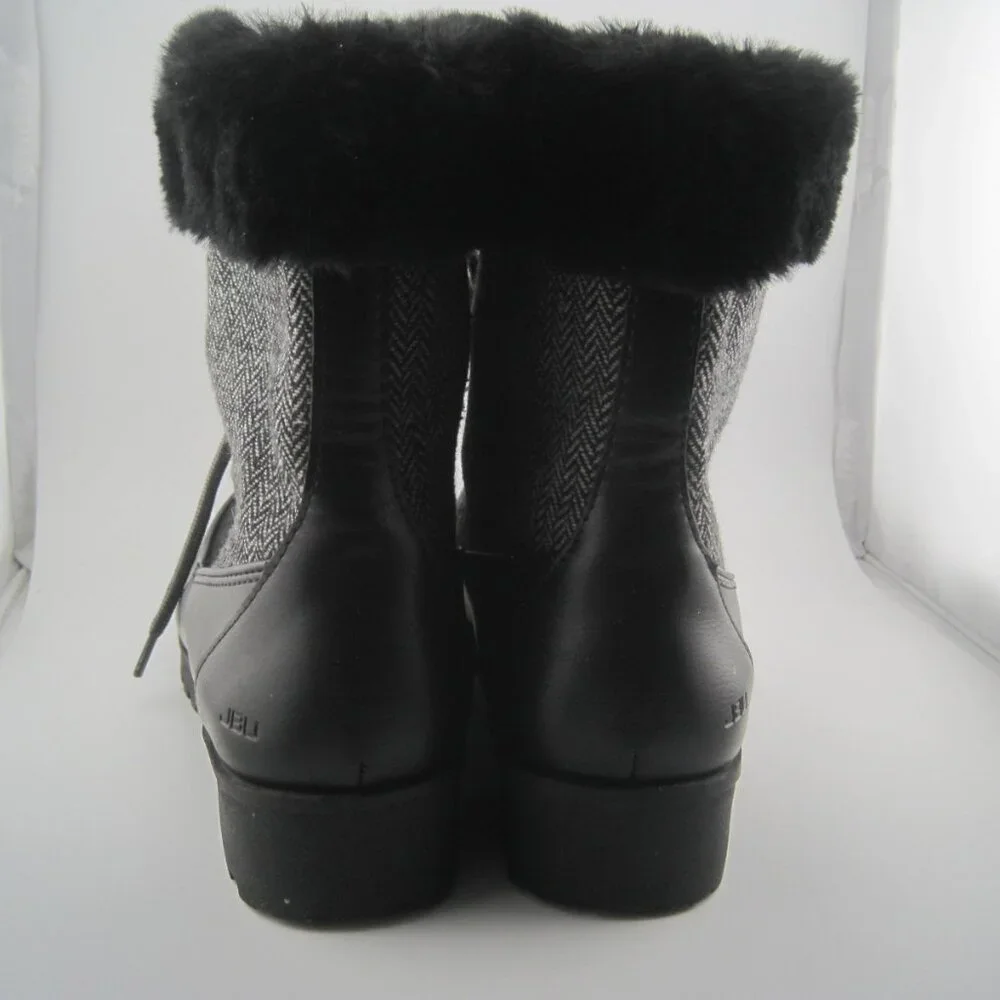JBU Ladies' Size 8 Mid-Calf Winter Black & Gray Southgate Herringbone Fur Boots